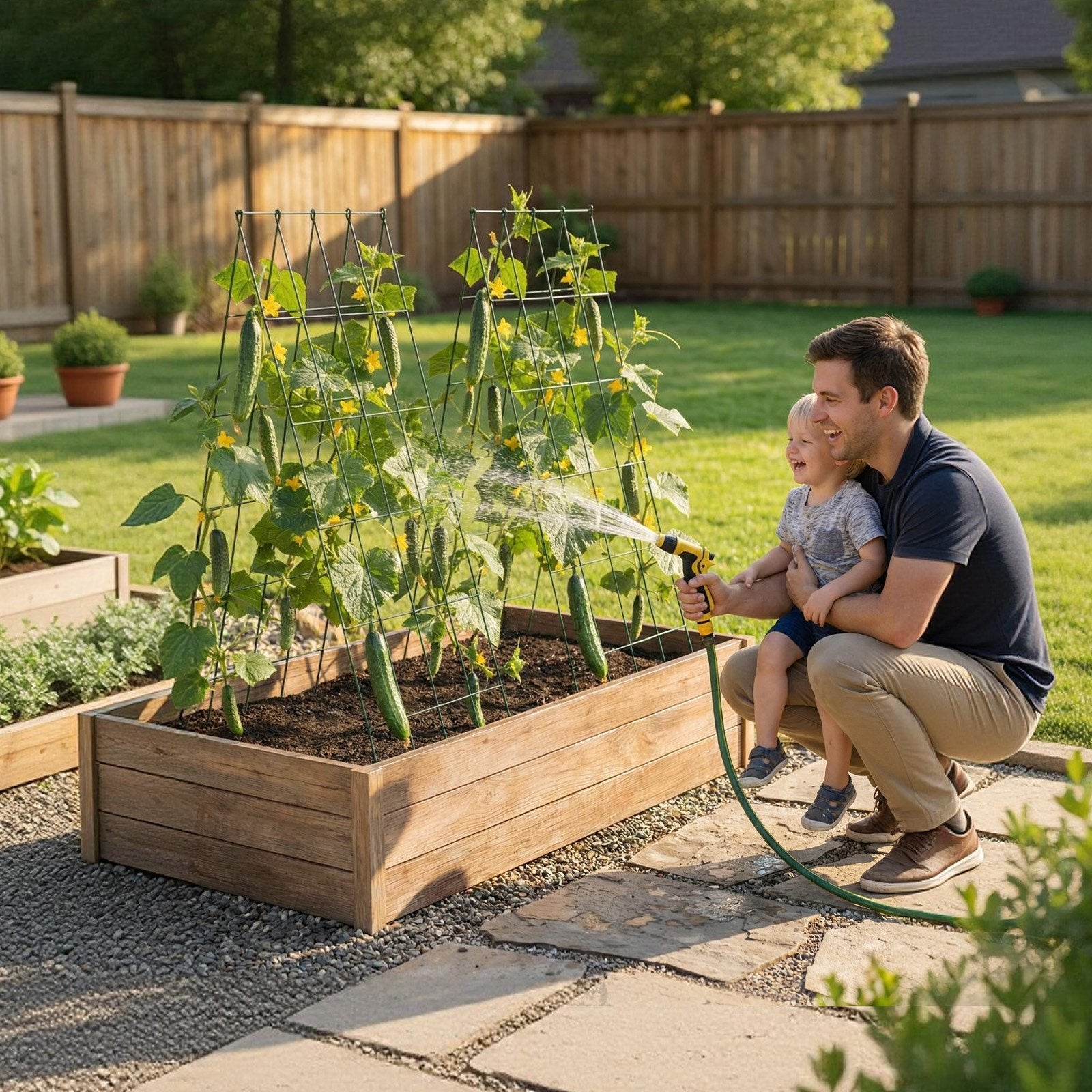 4-Pack A-Frame Cucumber Trellis for Raised Beds - Rustproof Metal Plant Support for Vines, Peas, Beans, Zucchini, Tomatoes, Flowers - Easy Assembly & Storage (38.98 x 15.75 in)