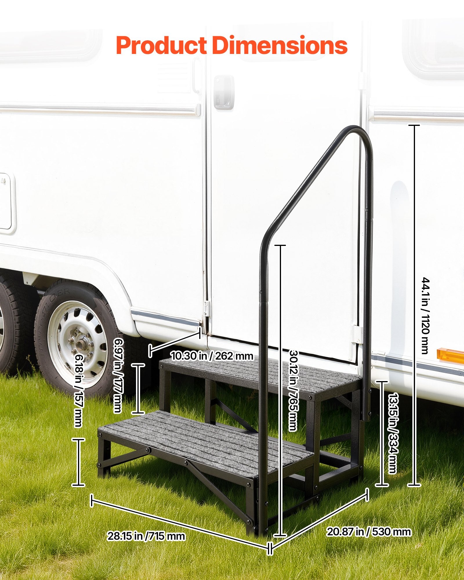 Heavy Duty Portable RV Steps with Handrail, Non-Slip Mat, 660 lbs Capacity for Elderly, Pets, Hot Tub, Camper, Mobile Home, Porch, Pool, SPA
