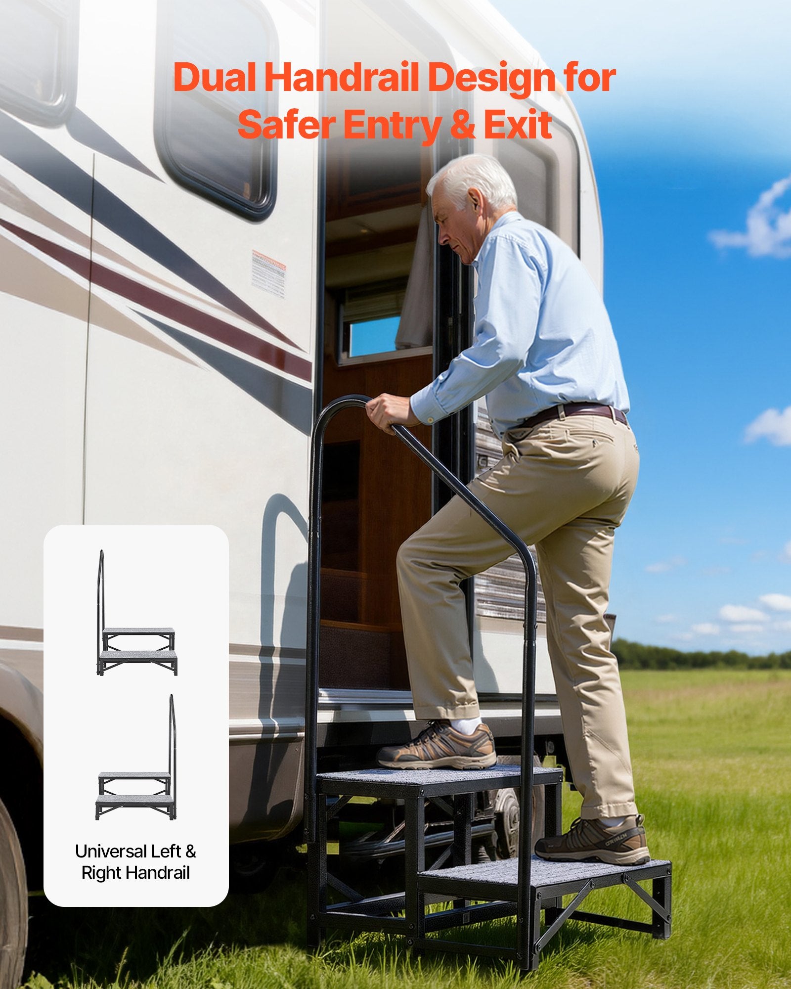 Heavy Duty Portable RV Steps with Handrail, Non-Slip Mat, 660 lbs Capacity for Elderly, Pets, Hot Tub, Camper, Mobile Home, Porch, Pool, SPA