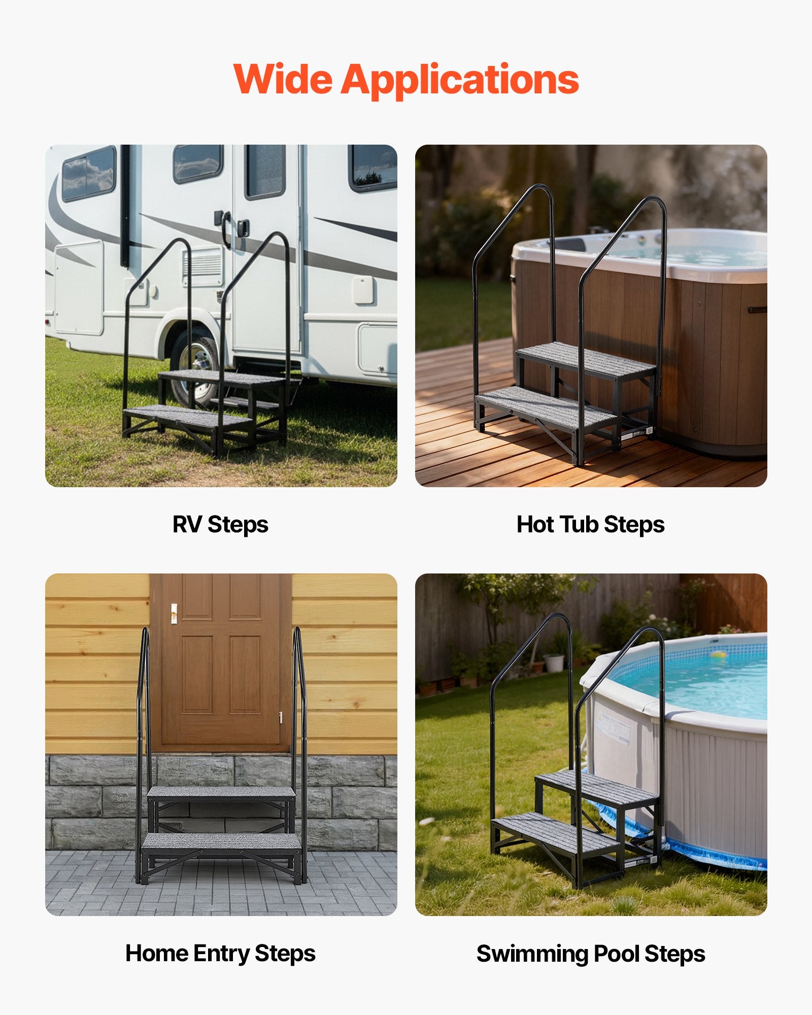 Heavy Duty RV Steps with Dual Handrails - Non-Slip Mat, 660 lbs Load Capacity for Hot Tub, Camper, Mobile Home, Porch, Pool, SPA