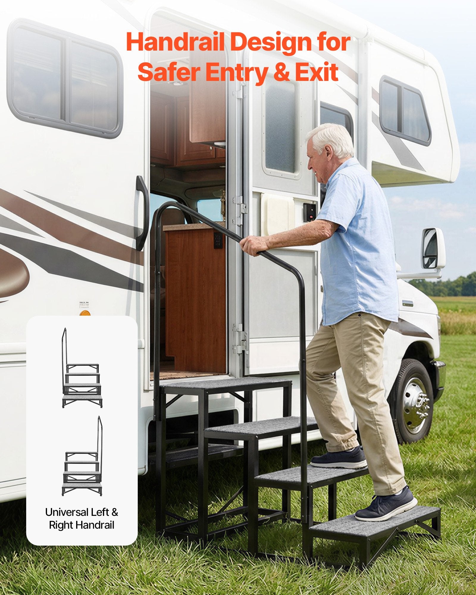 Heavy Duty 4-Step RV Stairs with Handrail, 660 lbs Capacity, Non-Slip Mat for Elderly & Pets, Ideal for Hot Tub, Camper, Mobile Home, Pool, Porch, SPA
