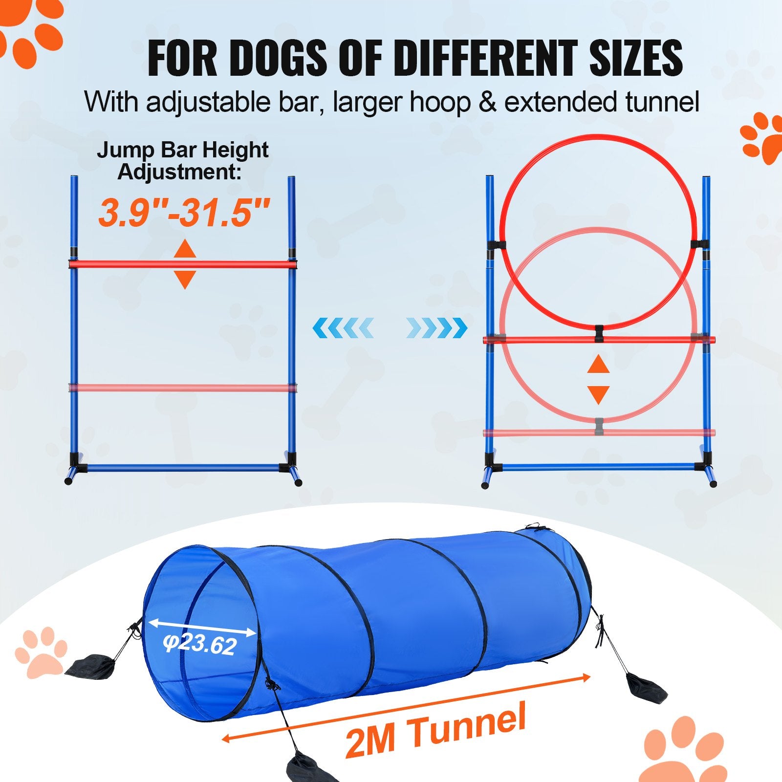 5-Piece Dog Agility Training Kit: Adjustable Hurdles, Weave Poles, Tunnel & More - Puppy Obstacle Course with Whistle & Storage Bags