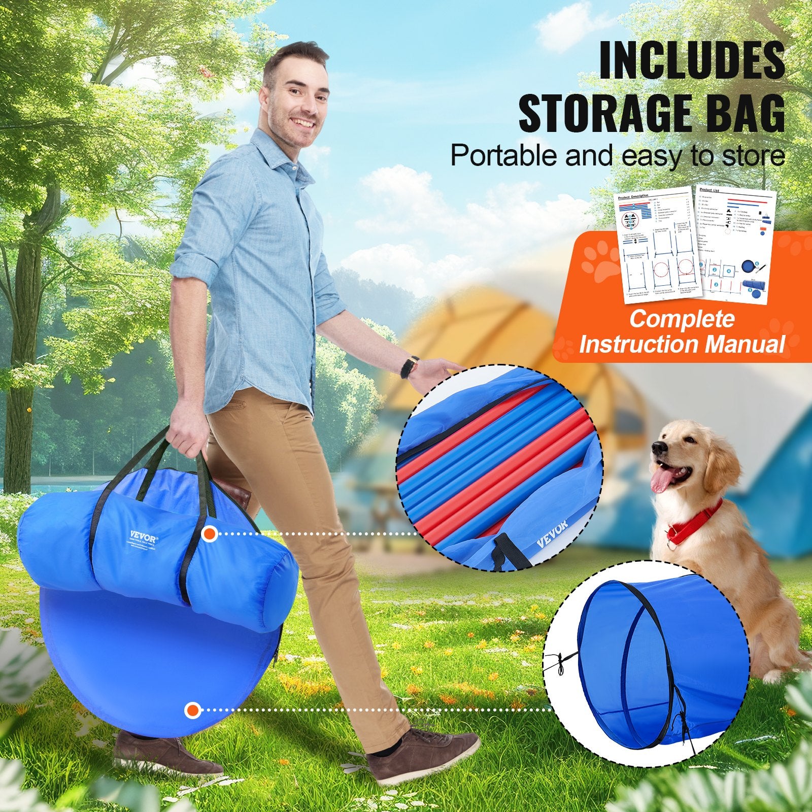 5-Piece Dog Agility Training Kit: Adjustable Hurdles, Weave Poles, Tunnel & More - Puppy Obstacle Course with Whistle & Storage Bags