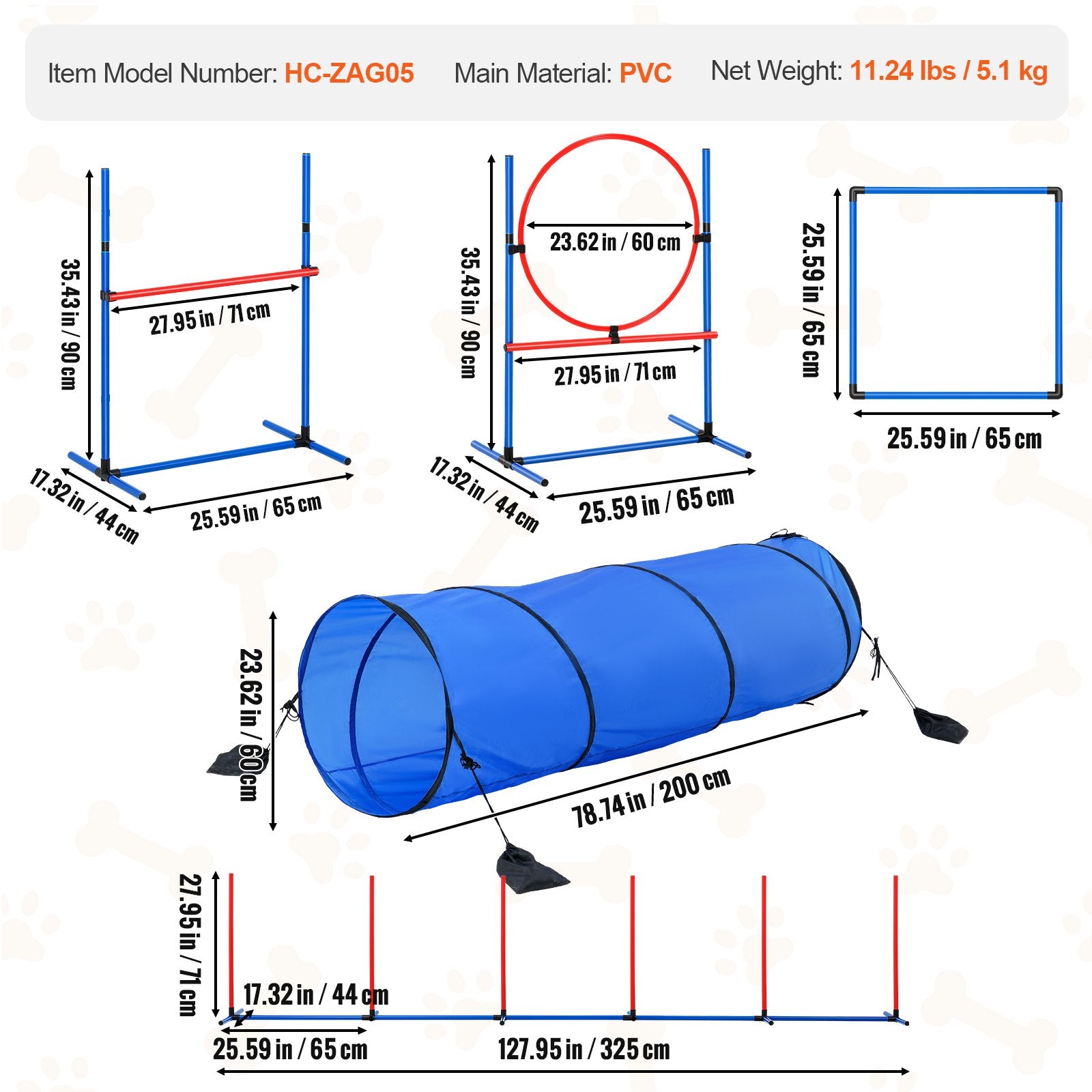 5-Piece Dog Agility Training Kit: Adjustable Hurdles, Weave Poles, Tunnel & More - Puppy Obstacle Course with Whistle & Storage Bags