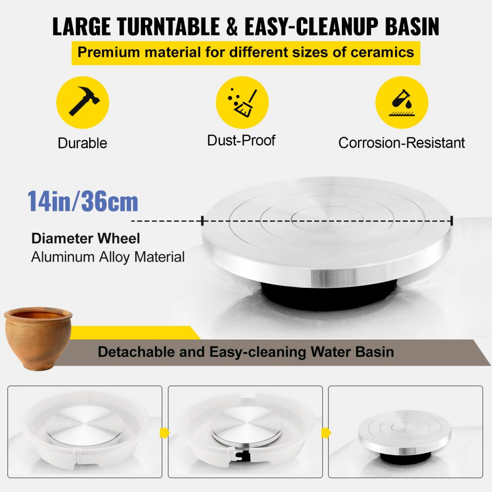 Electric 36cm Pottery Forming Machine with Foot Pedal for DIY Clay Art and Craft, 450W Pottery Wheel for Adults