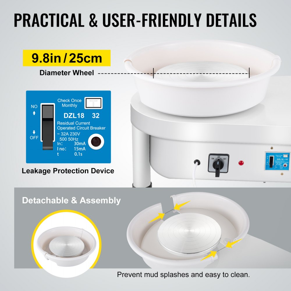 Electric 25CM Pottery Wheel with Foot Pedal & Removable Basin for Easy Cleaning - 350W Ceramic Clay Art and Craft DIY Machine
