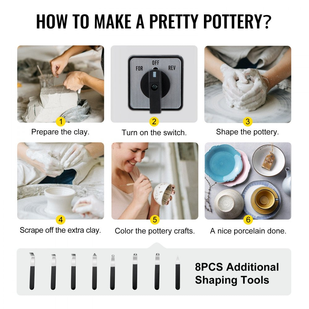 Electric 25CM Pottery Wheel with Foot Pedal & Removable Basin for Easy Cleaning - 350W Ceramic Clay Art and Craft DIY Machine