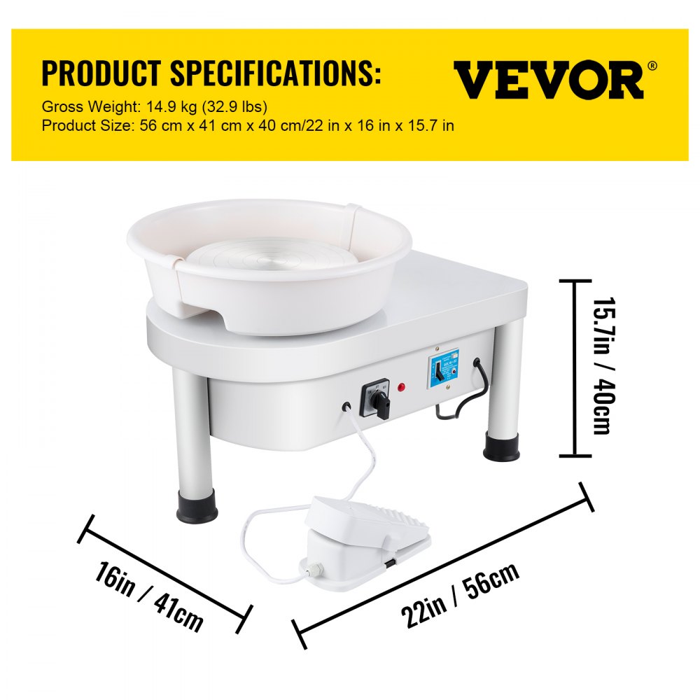 Electric 25CM Pottery Wheel with Foot Pedal & Removable Basin for Easy Cleaning - 350W Ceramic Clay Art and Craft DIY Machine
