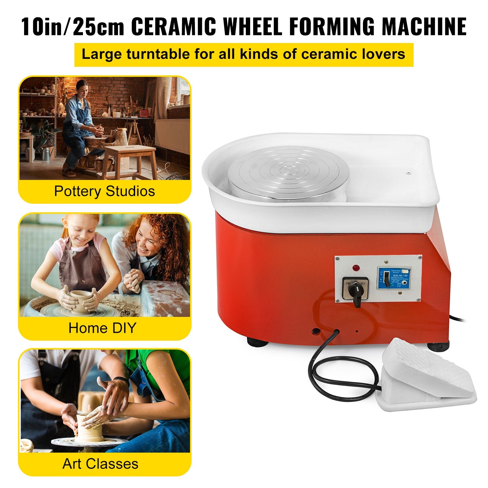 10" Pottery Wheel Machine - 280W Motor, Low Noise, Easy Clean, Ceramic Clay Tool Kit, Adjustable Speed, Bidirectional Rotation