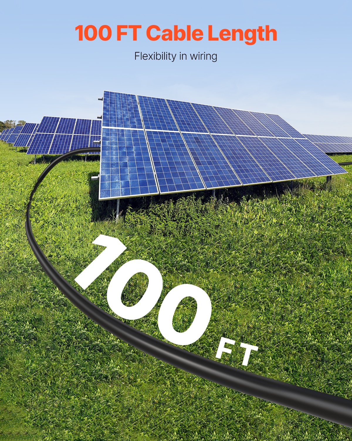 100FT 10AWG Solar Panel Extension Cable, IP67 Waterproof 6mm² PV Wire for Home, RV, and Marine Solar Installations, Black
