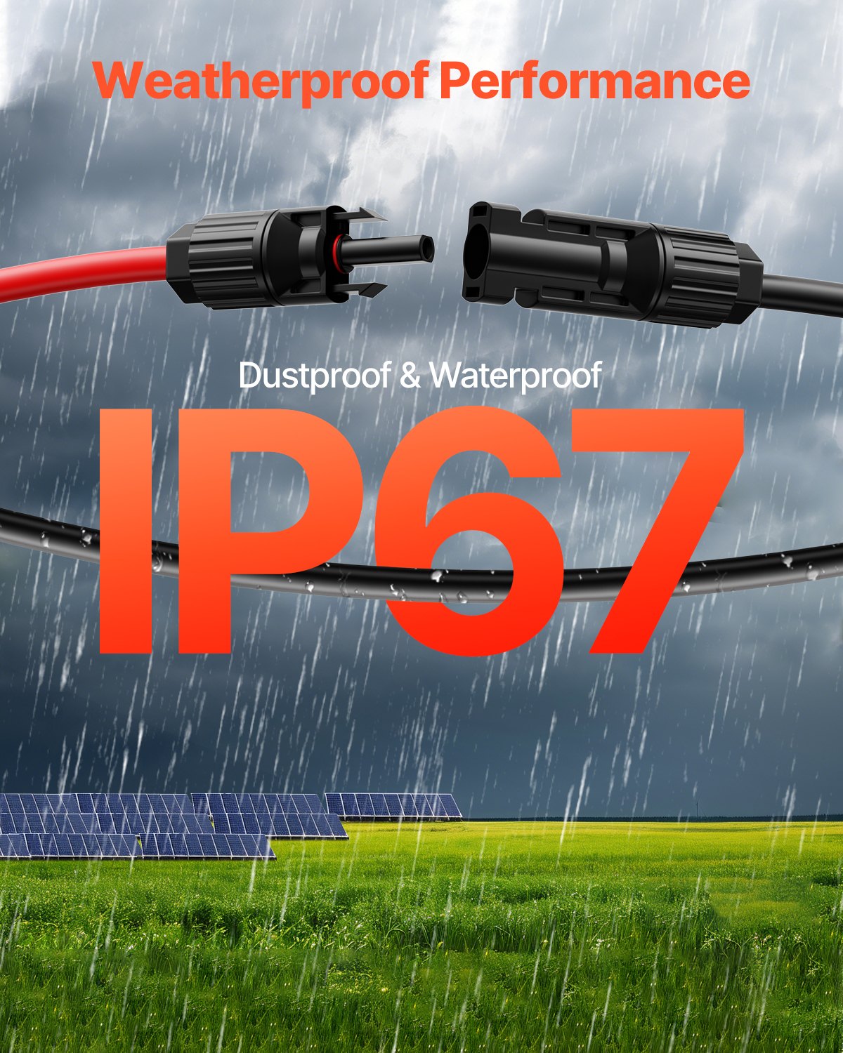 100FT 10AWG Solar Panel Extension Cable, IP67 Waterproof 6mm² PV Wire for Home, RV, and Marine Solar Installations, Black