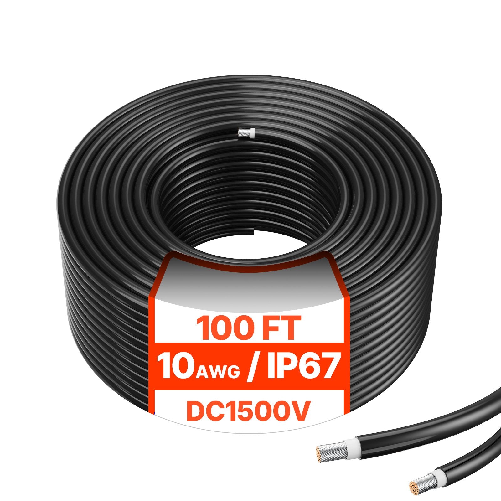 100FT 10AWG Solar Panel Extension Cable, IP67 Waterproof 6mm² PV Wire for Home, RV, and Marine Solar Installations, Black
