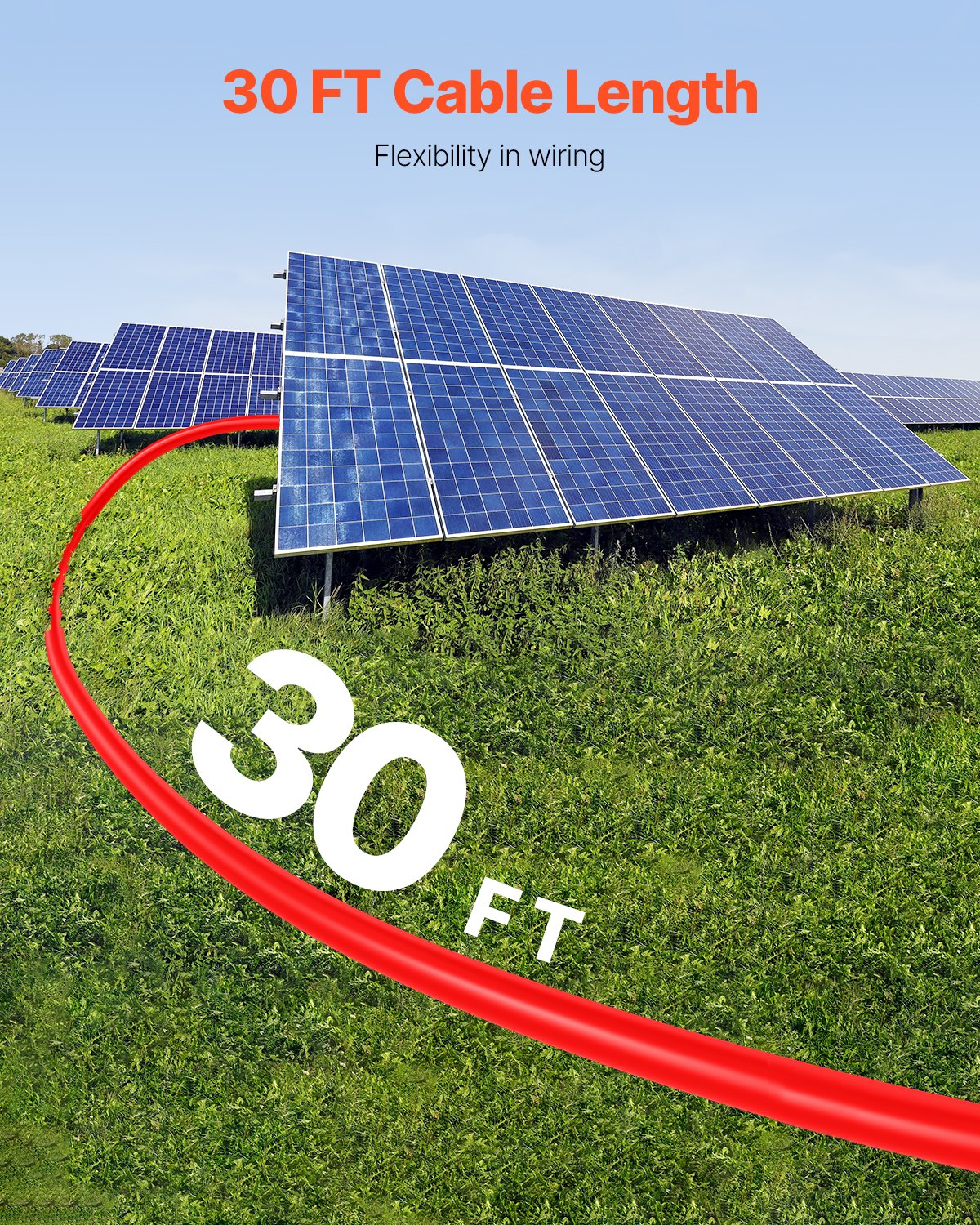 30FT Dual-Wire 10AWG Solar Extension Cable Set with Waterproof MC4 Connectors for Home, RV, Ship; High-Power, Heat-Resistant, IP67 Protection