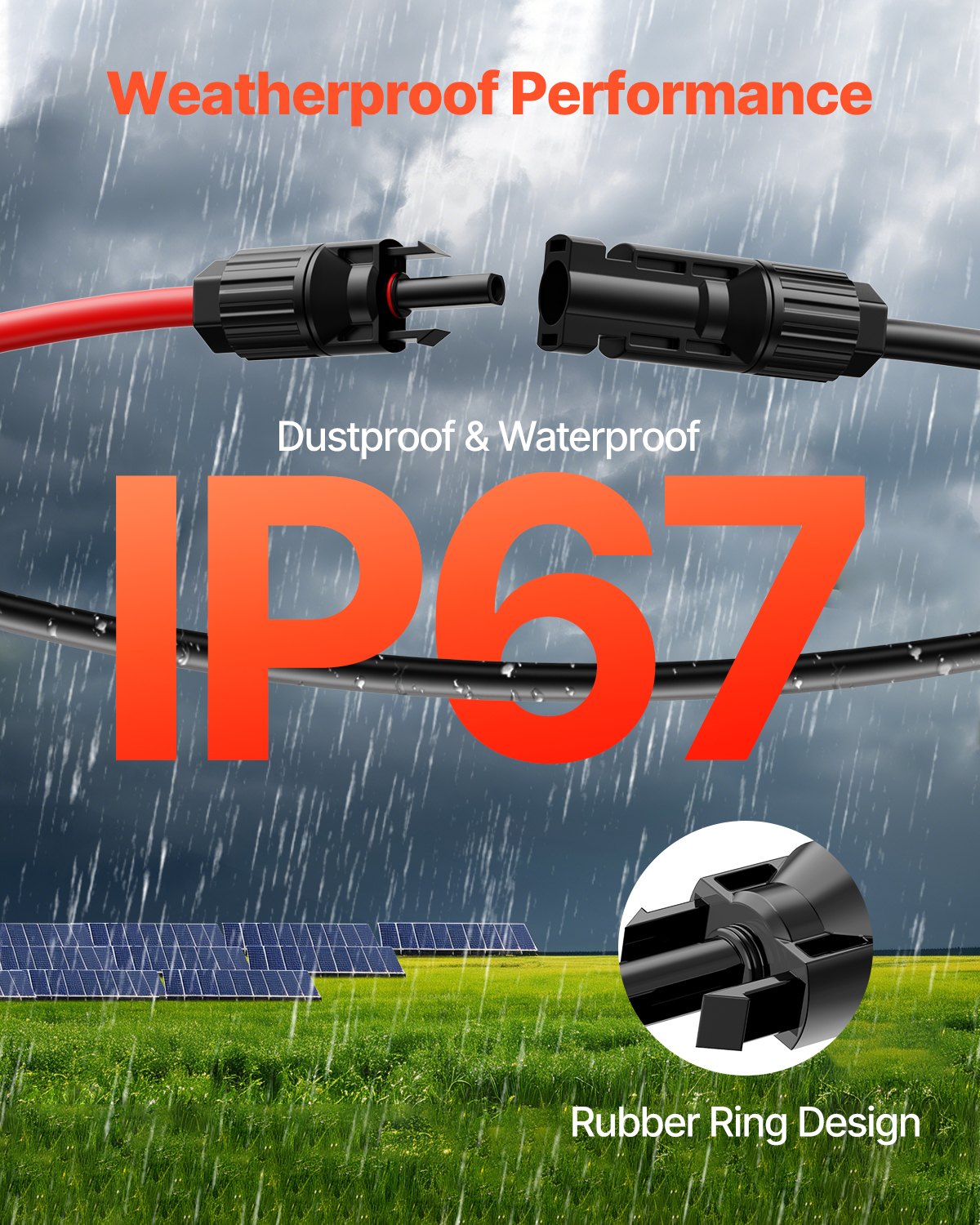 30FT Dual-Wire 10AWG Solar Extension Cable Set with Waterproof MC4 Connectors for Home, RV, Ship; High-Power, Heat-Resistant, IP67 Protection