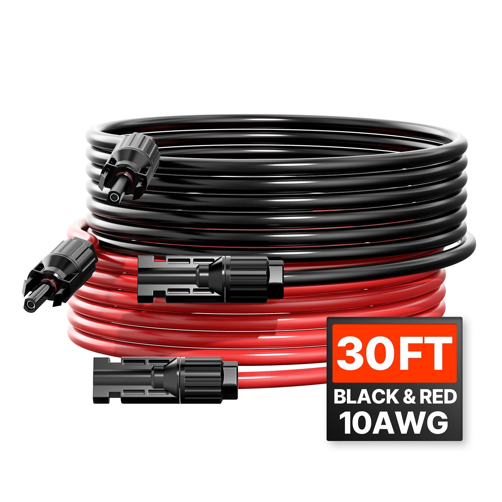 30FT Dual-Wire 10AWG Solar Extension Cable Set with Waterproof MC4 Connectors for Home, RV, Ship; High-Power, Heat-Resistant, IP67 Protection