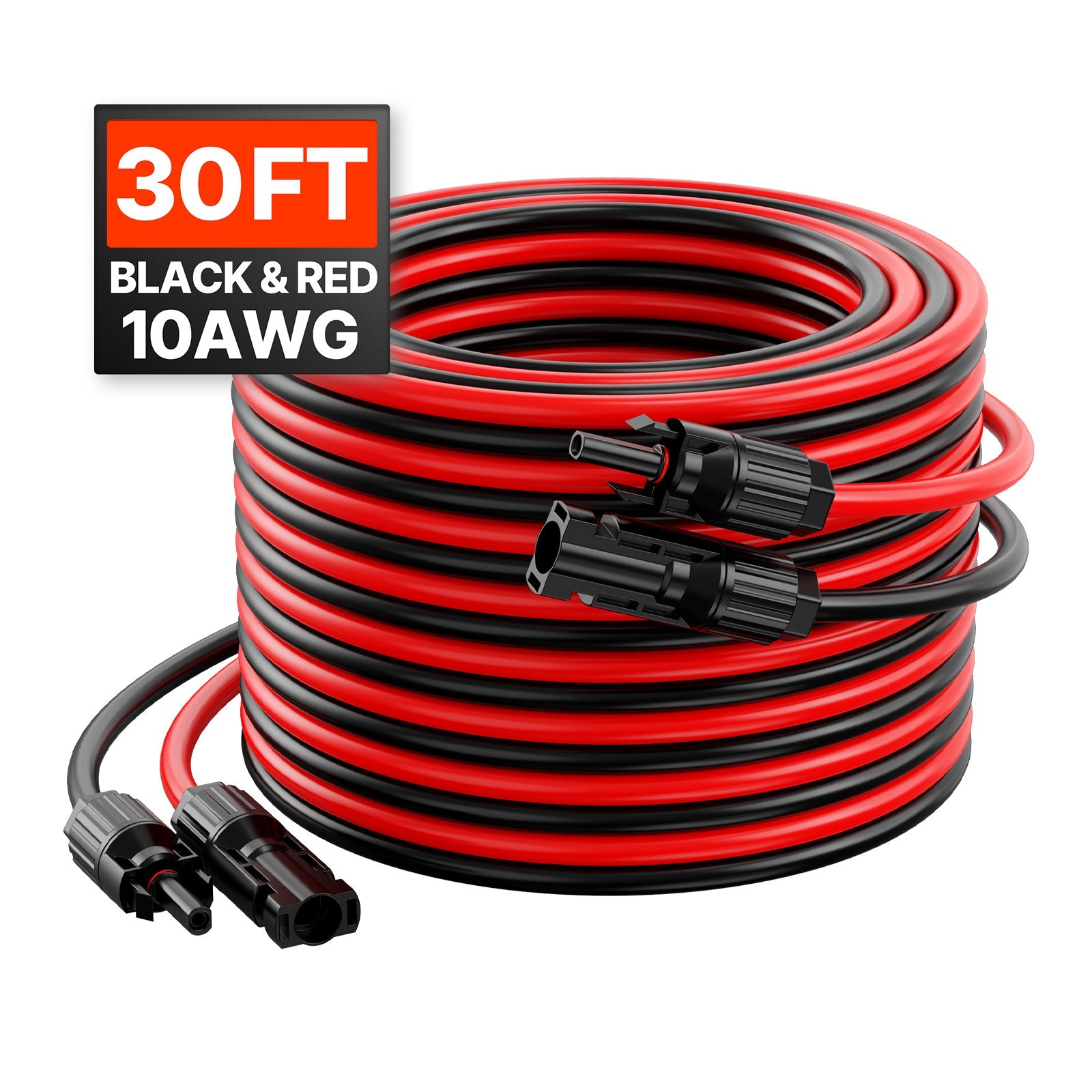 30FT Dual-Wire 10AWG Solar Extension Cable Set with Waterproof MC4 Connectors for Home, RV, Ship; High-Power, Heat-Resistant, IP67 Protection