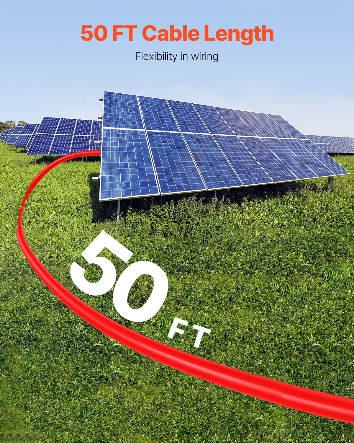 50FT Dual-Wire 10AWG Solar Extension Cable Set with Waterproof MC4 Connectors, High Power XLPE Copper for Home, RV, Ship, Black & Red 6mm² PV Wiring