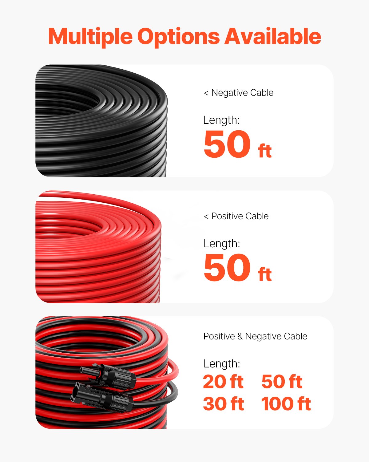 50FT Dual-Wire 10AWG Solar Extension Cable Set with Waterproof MC4 Connectors, High Power XLPE Copper for Home, RV, Ship, Black & Red 6mm² PV Wiring