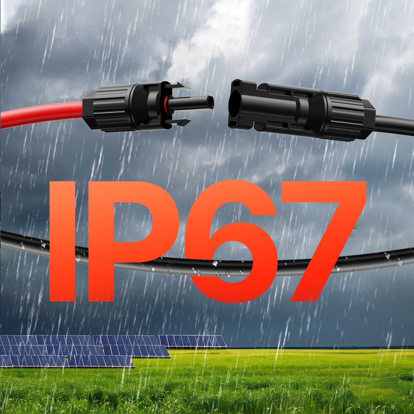 50FT Dual-Wire 10AWG Solar Extension Cable Set with Waterproof MC4 Connectors, High Power XLPE Copper for Home, RV, Ship, Black & Red 6mm² PV Wiring