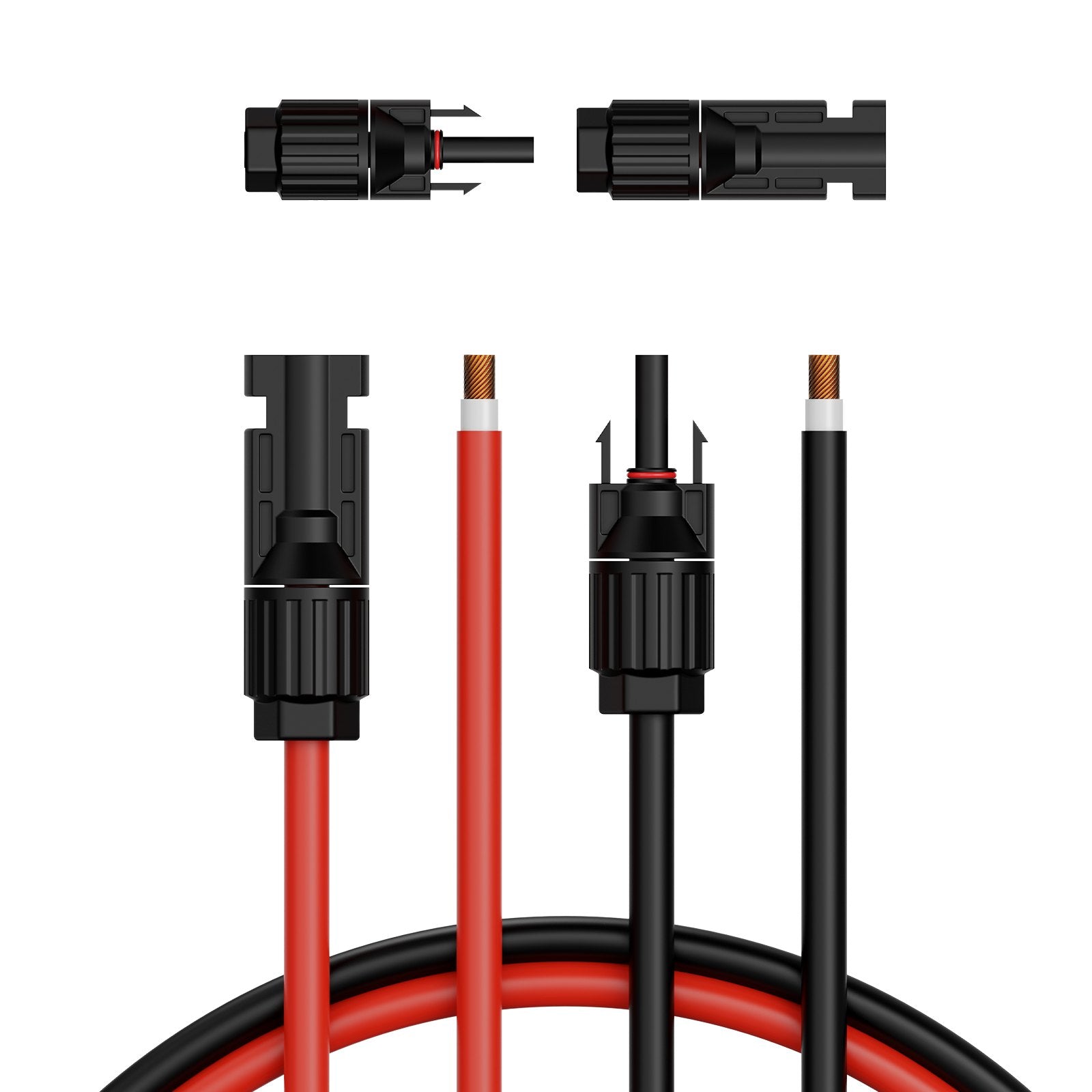 50FT Dual-Wire 10AWG Solar Extension Cable Set with Waterproof MC4 Connectors, High Power XLPE Copper for Home, RV, Ship, Black & Red 6mm² PV Wiring