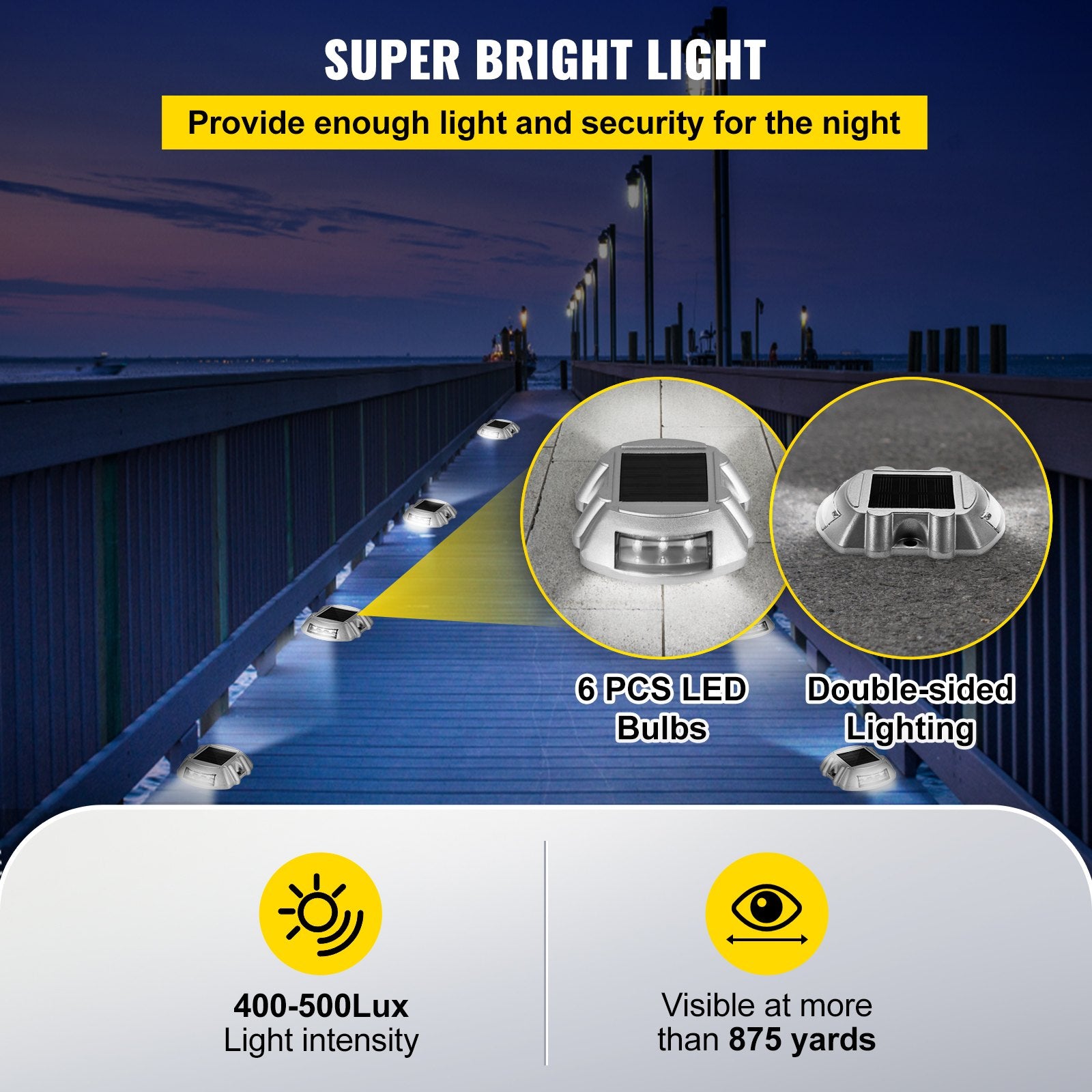 12-Pack White Solar Pathway Lights - Weatherproof Deck Lighting with 6 LED Bulbs for Garden Paths, Walkways, Driveways, and Steps, Easy Installation and Durable Design, Perfect for Outdoor Illumination