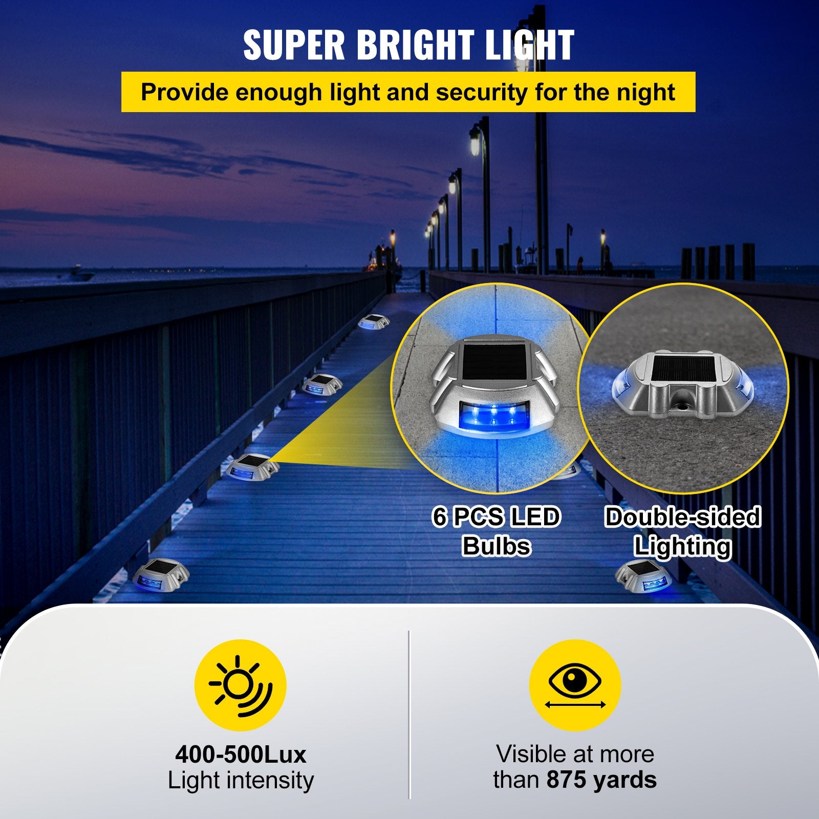 Solar Driveway Lights 16-Pack with Switch, Waterproof Blue LED Dock Lights for Path, Garden, Walkway, Steps – Durable Die-Cast Aluminum, IP68, Easy Install, Wide Use