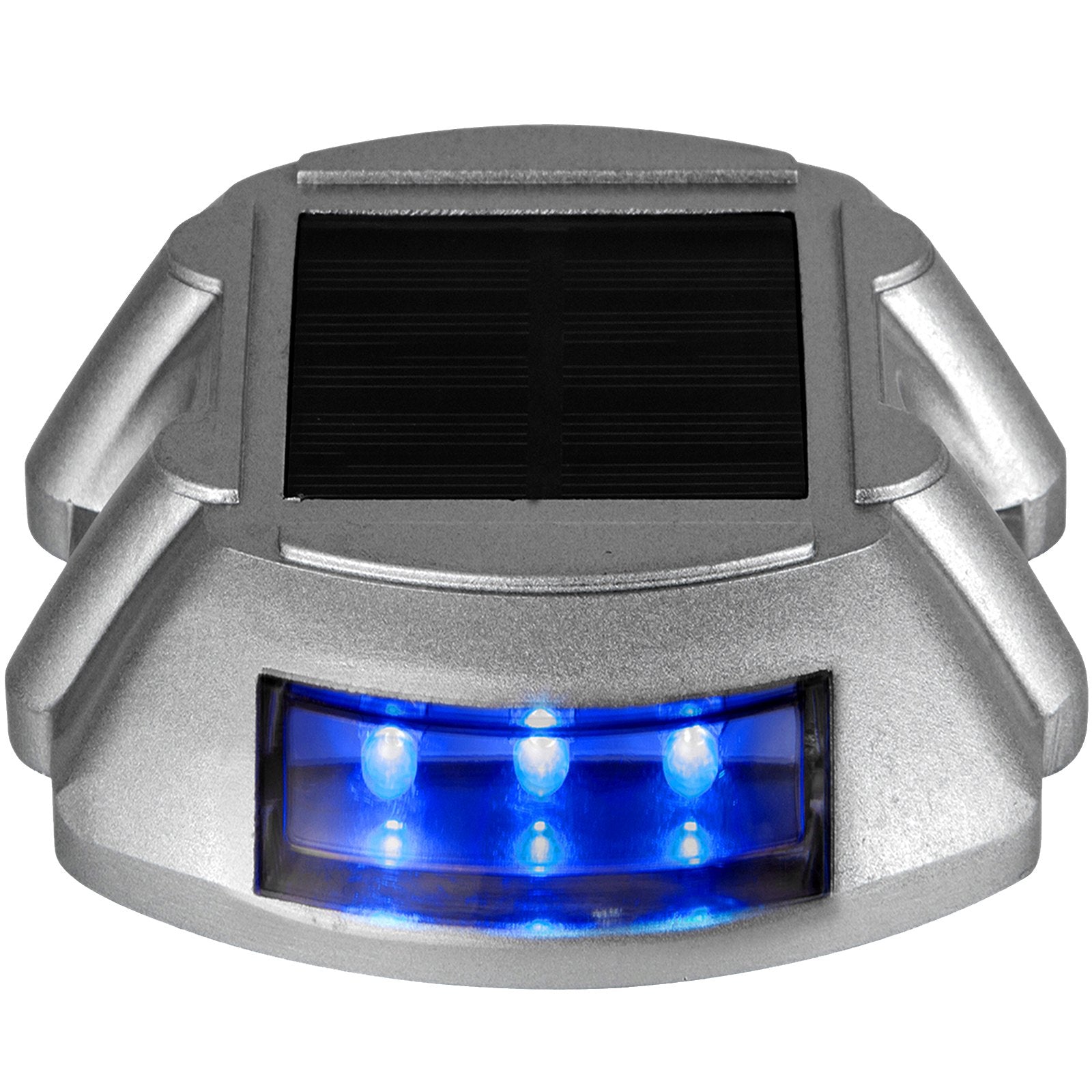 Solar Driveway Lights 16-Pack with Switch, Waterproof Blue LED Dock Lights for Path, Garden, Walkway, Steps – Durable Die-Cast Aluminum, IP68, Easy Install, Wide Use