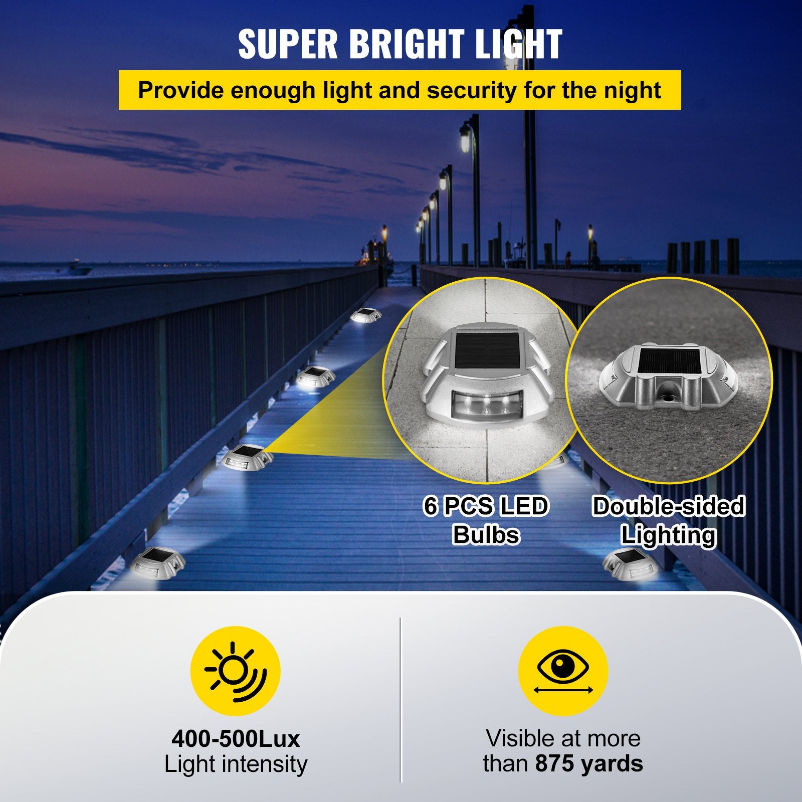 Solar Driveway & Deck Lights 16-Pack, Waterproof LED Pathway Lighting with Switch, Wireless Dock Lights for Garden, Walkway, Steps, and Sidewalk Safety