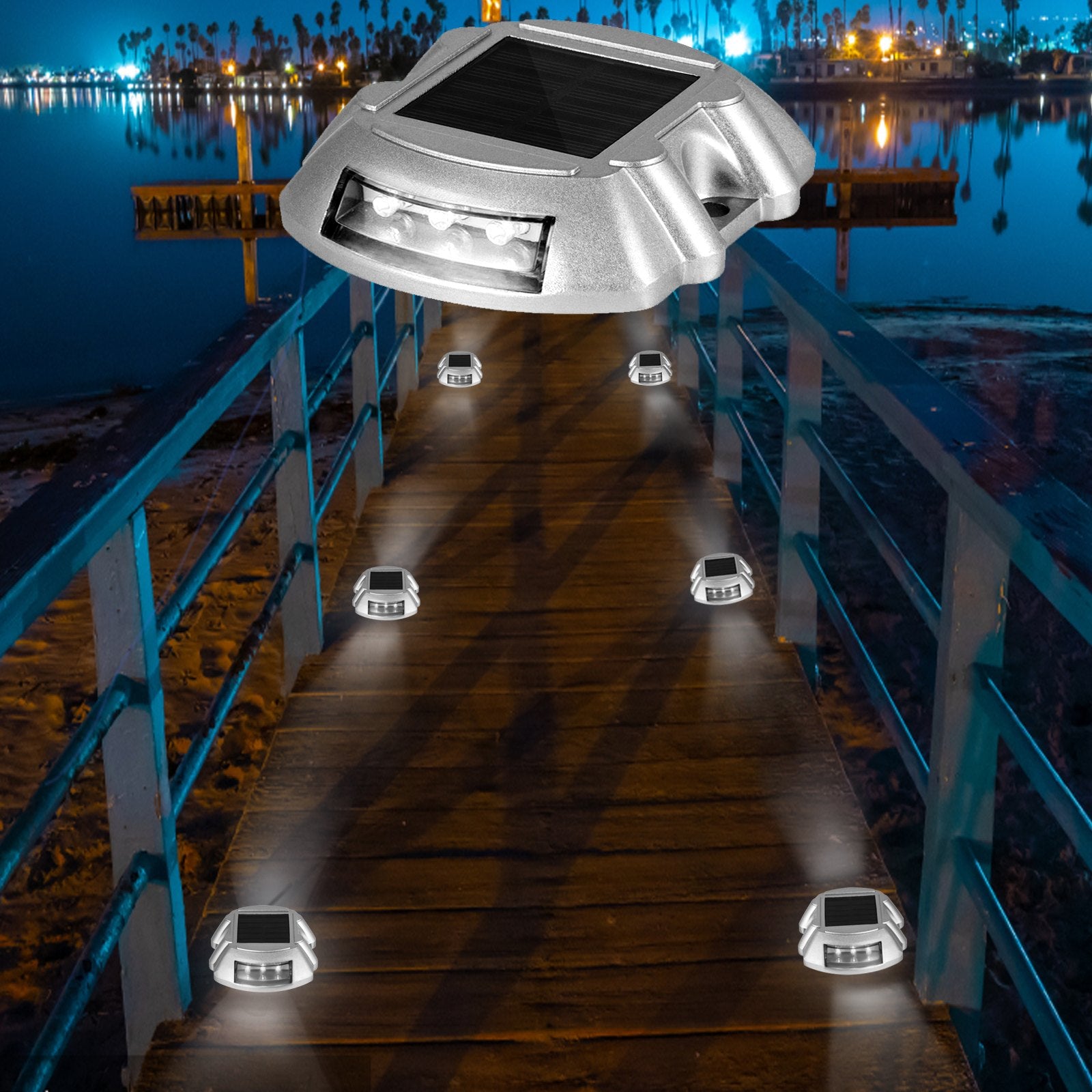 Solar Driveway & Deck Lights 16-Pack, Waterproof LED Pathway Lighting with Switch, Wireless Dock Lights for Garden, Walkway, Steps, and Sidewalk Safety