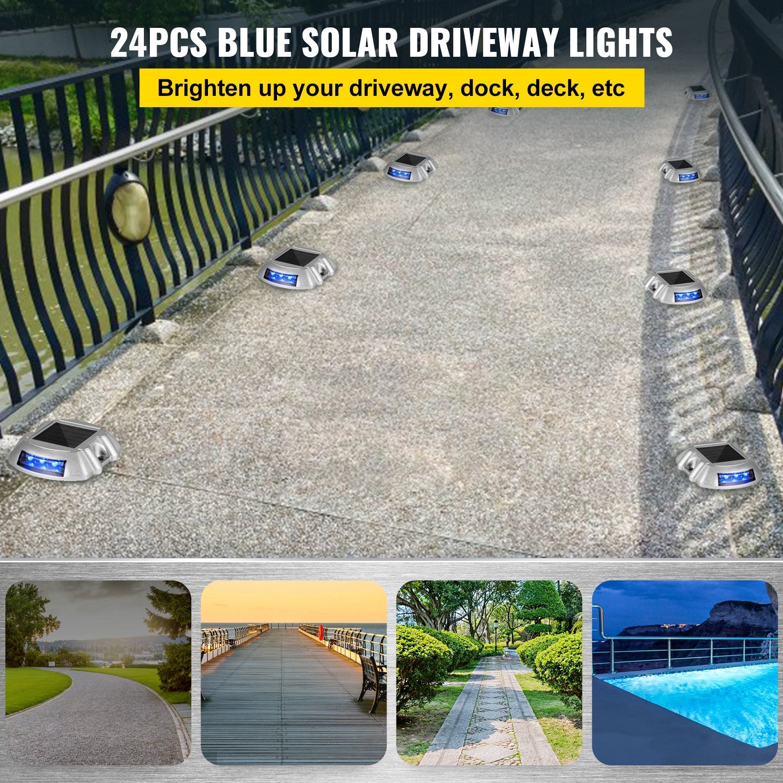 24-Pack Solar Driveway Lights with Switch, Waterproof LED Dock Lights, Pathway Safety for Gardens, Steps, Walkways, Bright Blue