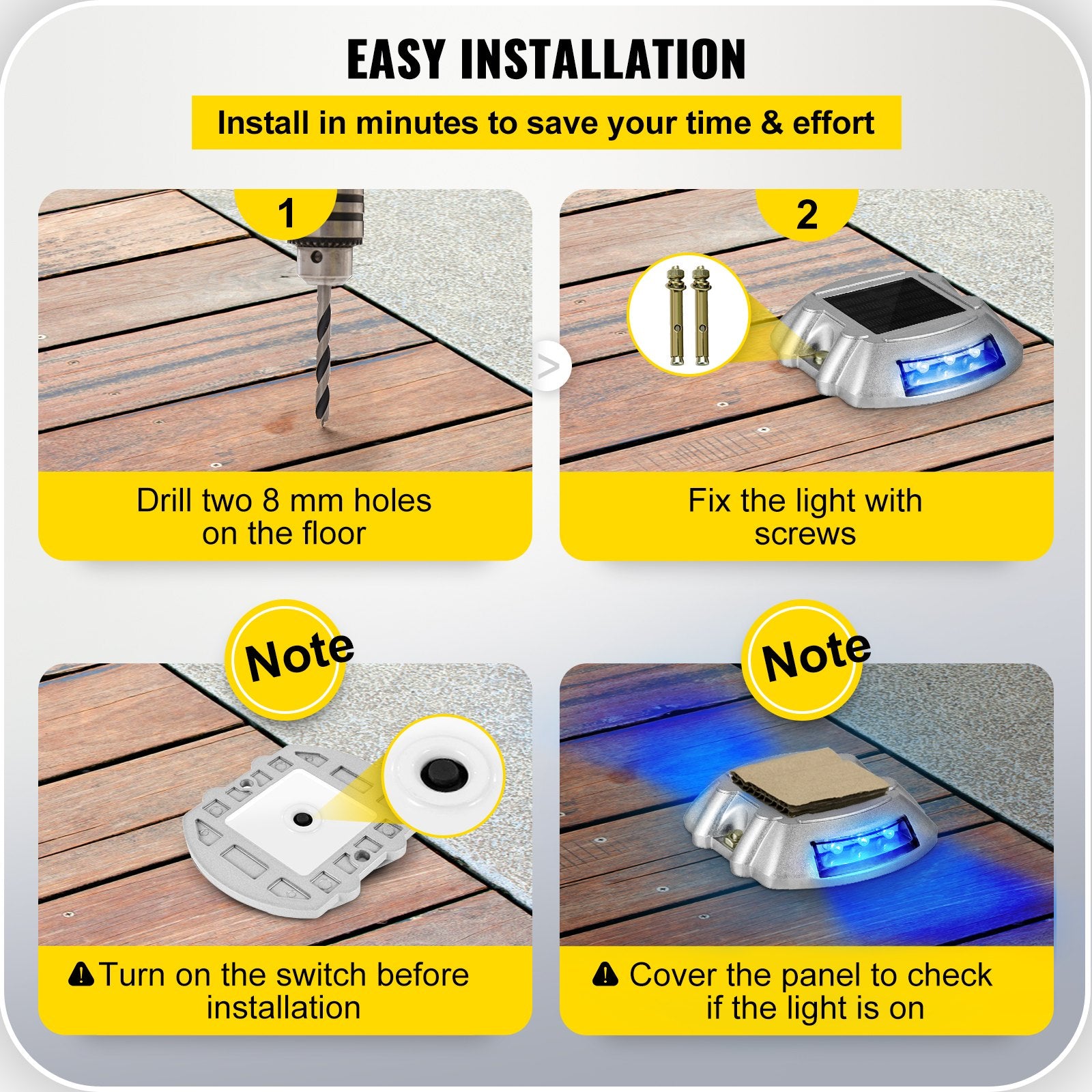 24-Pack Solar Driveway Lights with Switch, Waterproof LED Dock Lights, Pathway Safety for Gardens, Steps, Walkways, Bright Blue