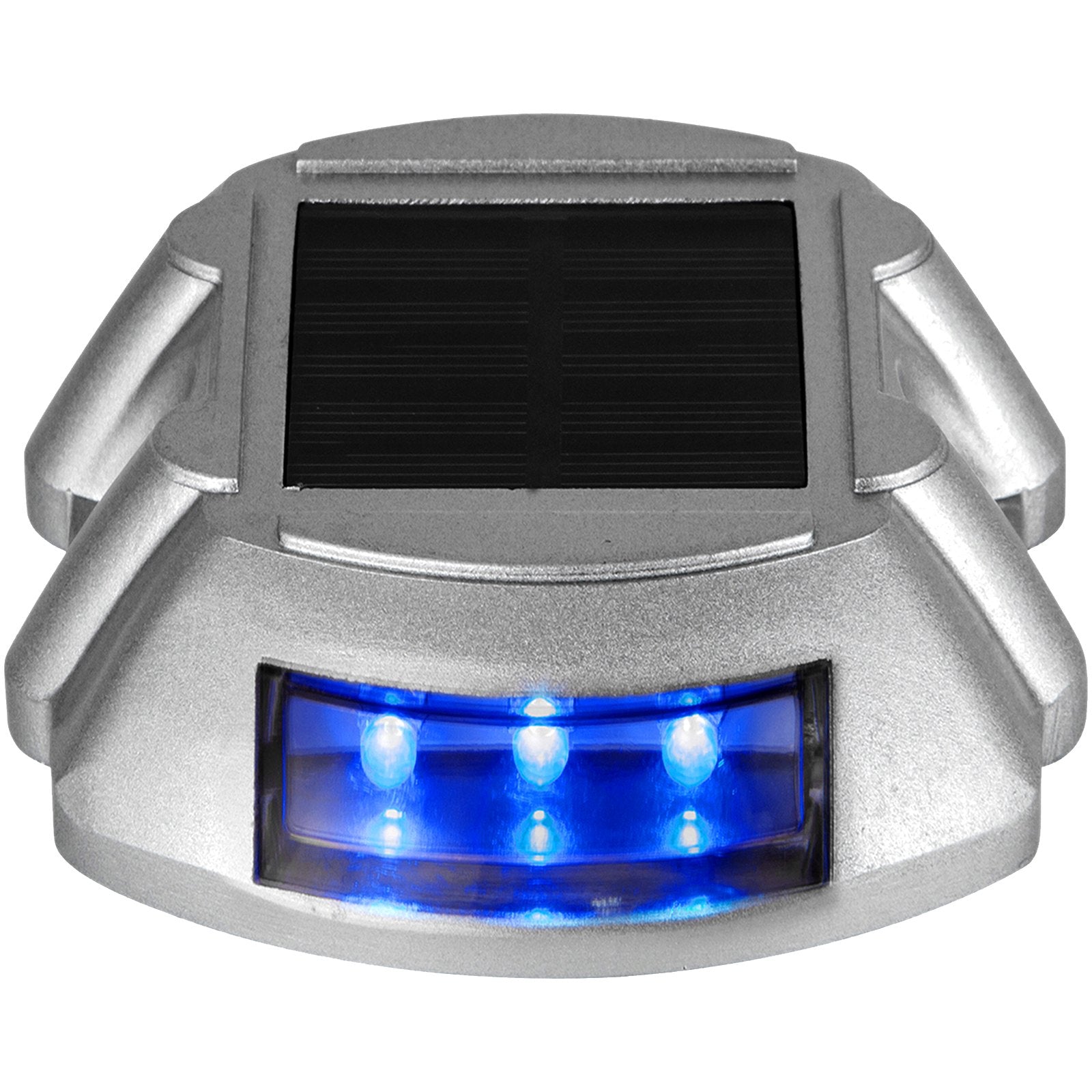 4-Pack Solar Deck & Driveway Lights with Switch, Waterproof LED Path & Dock Lighting, 6 Bright Blue LEDs for Garden, Walkway, Steps, IP68 Rated