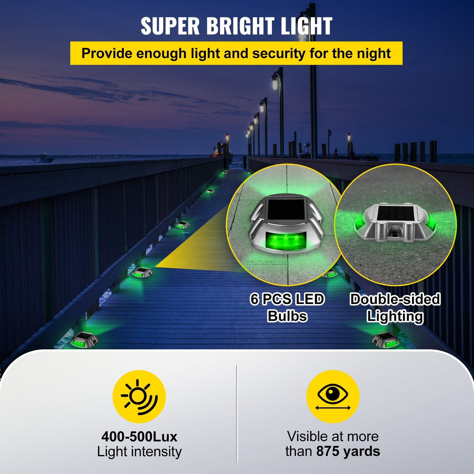 4-Pack Solar Driveway Lights with Switch Button – Waterproof LED Dock Lights for Path, Garden, Walkway, Sidewalk, and Steps, Bright Green, Easy Installation