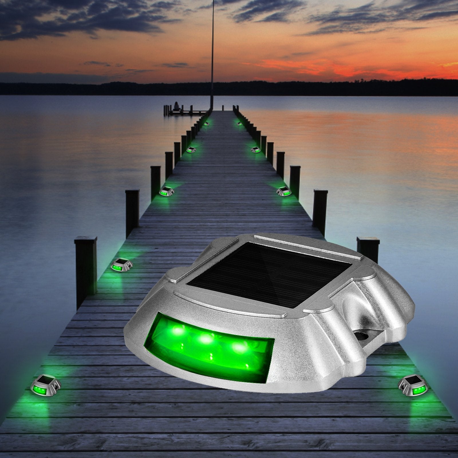 4-Pack Solar Driveway Lights with Switch Button – Waterproof LED Dock Lights for Path, Garden, Walkway, Sidewalk, and Steps, Bright Green, Easy Installation
