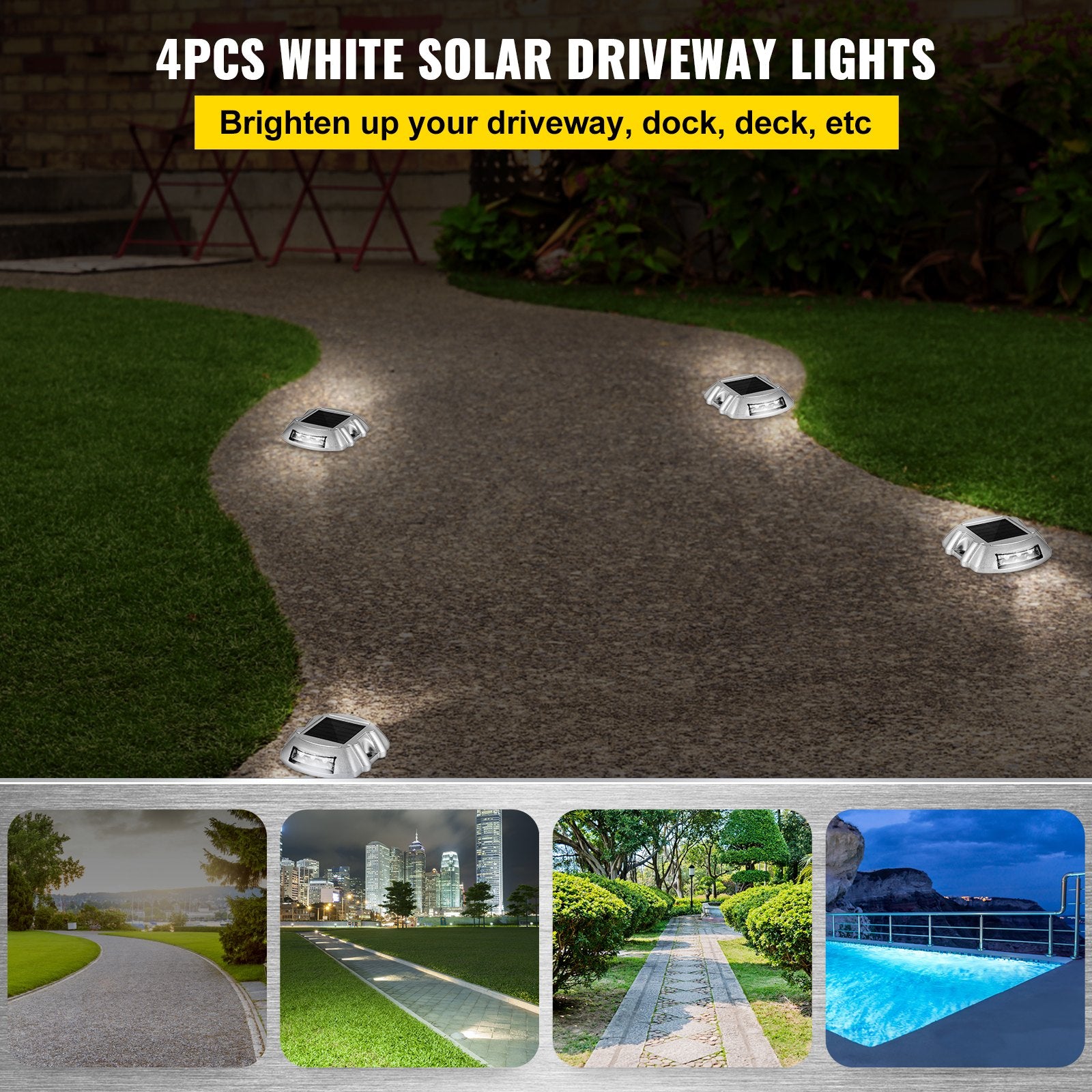 Bright White Solar Deck and Pathway Lights 4-Pack, Waterproof Screw-In LED Dock Lighting for Gardens, Walkways, and Sidewalks