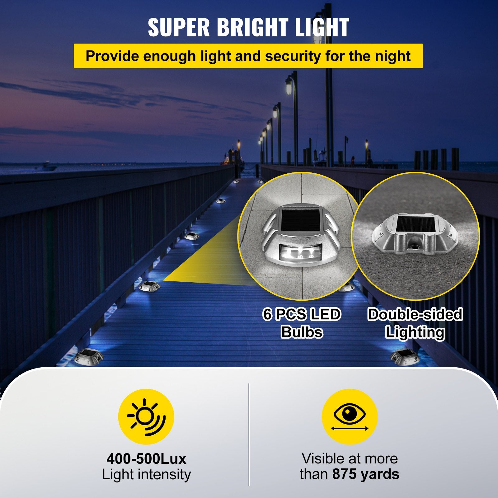 Bright White Solar Deck and Pathway Lights 4-Pack, Waterproof Screw-In LED Dock Lighting for Gardens, Walkways, and Sidewalks