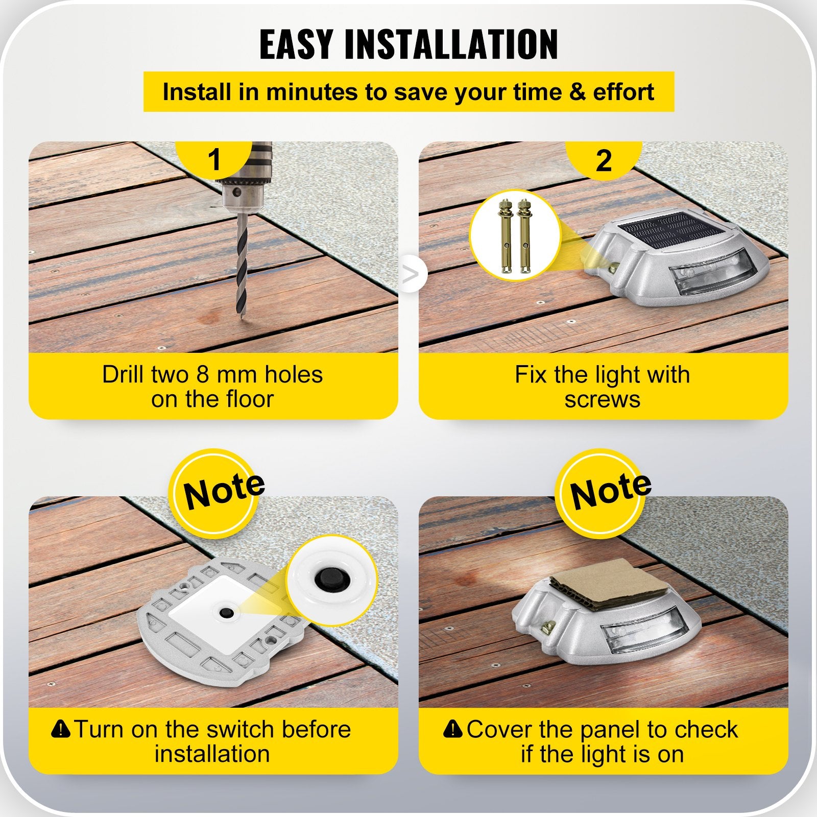 Bright White Solar Deck and Pathway Lights 4-Pack, Waterproof Screw-In LED Dock Lighting for Gardens, Walkways, and Sidewalks