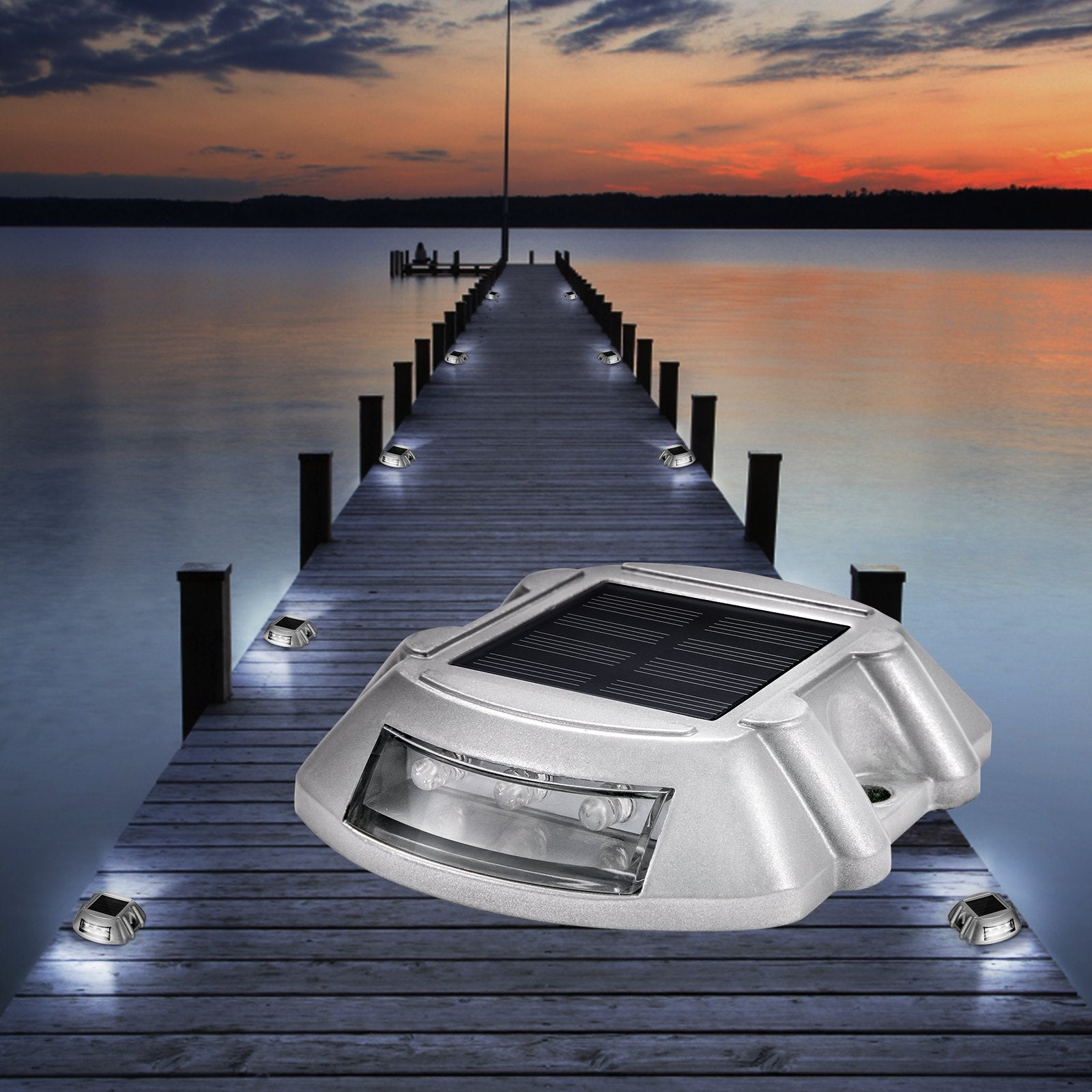 Bright White Solar Deck and Pathway Lights 4-Pack, Waterproof Screw-In LED Dock Lighting for Gardens, Walkways, and Sidewalks