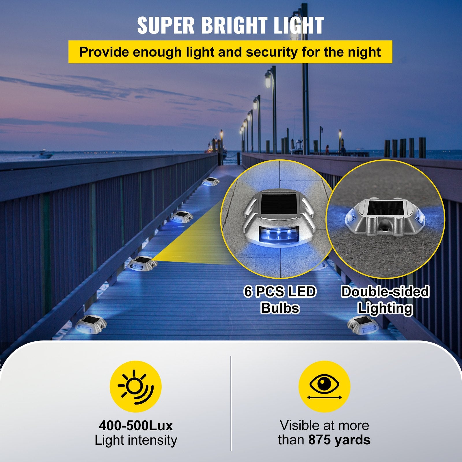 Solar Driveway Lights 8-Pack - Waterproof Wireless LED Dock Lights with Switch for Path, Garden, Walkway, Steps - Bright Blue, IP68 Rated, Durable Aluminum