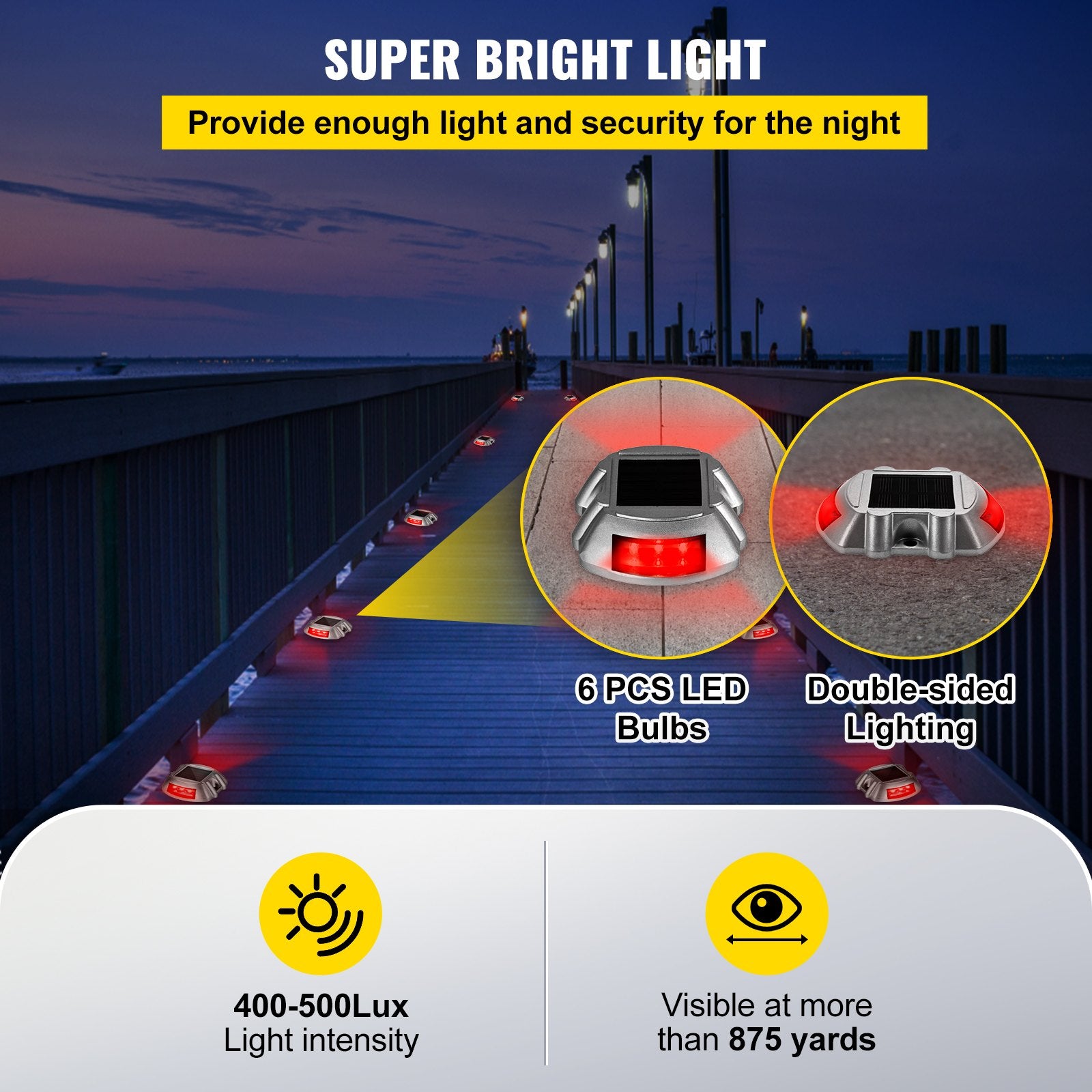 8-Pack Solar Powered Driveway Lights with Waterproof LED in Bright Red, Wireless Dock and Deck Lights for Path, Garden, Walkway, Steps, IP68 Rated, Easy Install, Durable Aluminum, 3-5 Year Lifespan