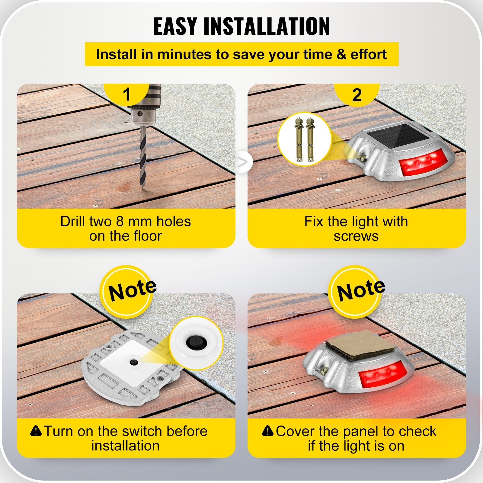 8-Pack Solar Powered Driveway Lights with Waterproof LED in Bright Red, Wireless Dock and Deck Lights for Path, Garden, Walkway, Steps, IP68 Rated, Easy Install, Durable Aluminum, 3-5 Year Lifespan