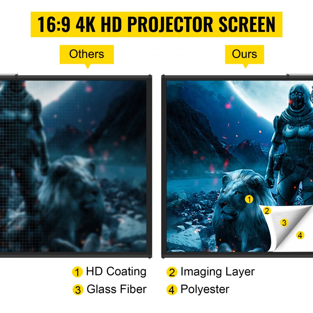 100-Inch Portable 16:9 HD Projector Screen with Adjustable Stand for Indoor & Outdoor Use