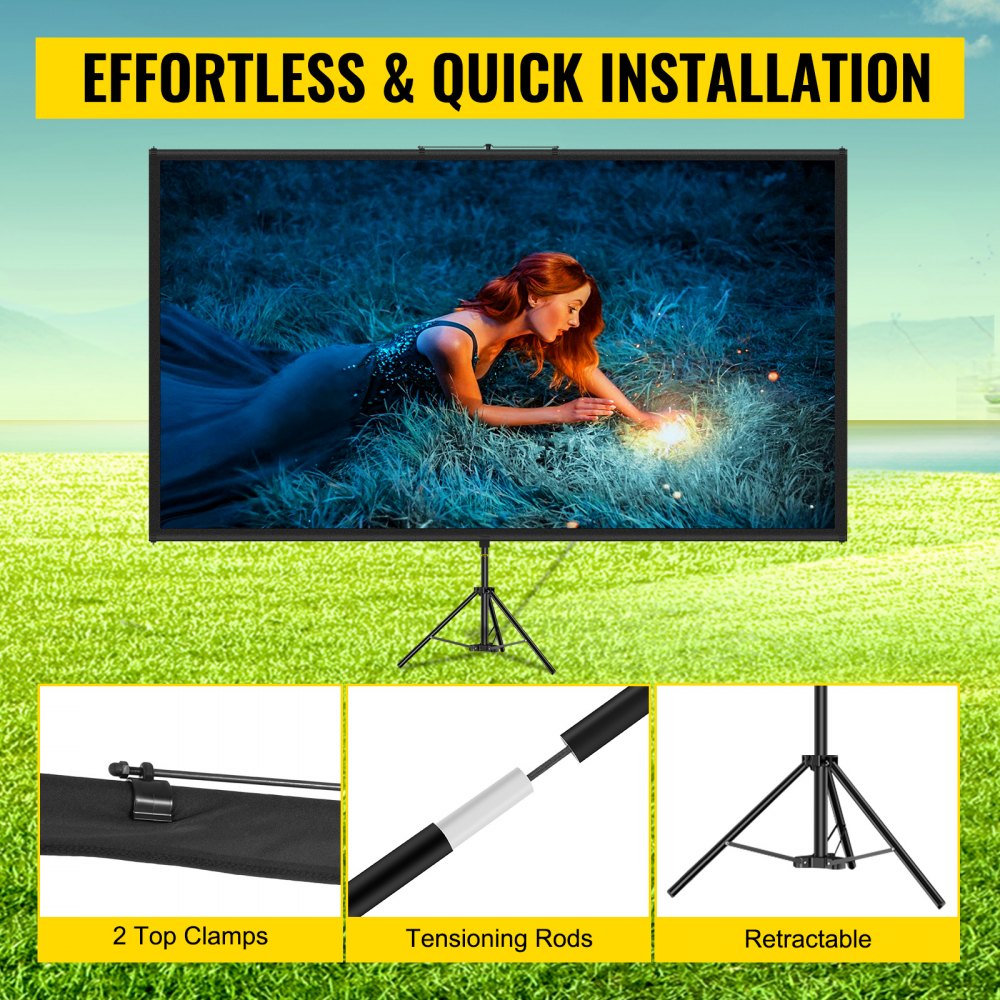 100-Inch Portable 16:9 HD Projector Screen with Adjustable Stand for Indoor & Outdoor Use