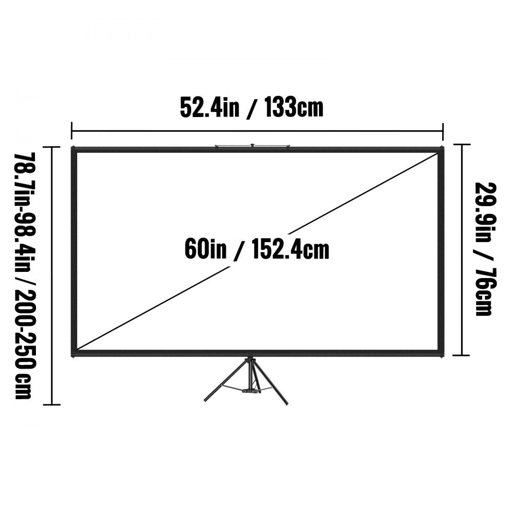 Portable 60-Inch 16:9 HD Projection Screen with Adjustable Tripod Stand for Indoor and Outdoor Use