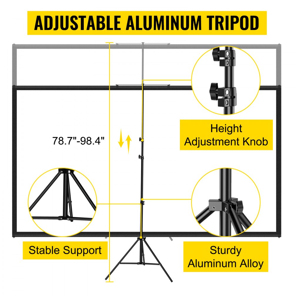 80-Inch Portable 16:9 Projection Screen with Adjustable Stand for 4K HD Viewing, Indoor & Outdoor Use for Movies, Gaming, and Presentations