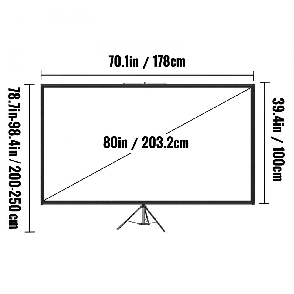 80-Inch Portable 16:9 Projection Screen with Adjustable Stand for 4K HD Viewing, Indoor & Outdoor Use for Movies, Gaming, and Presentations