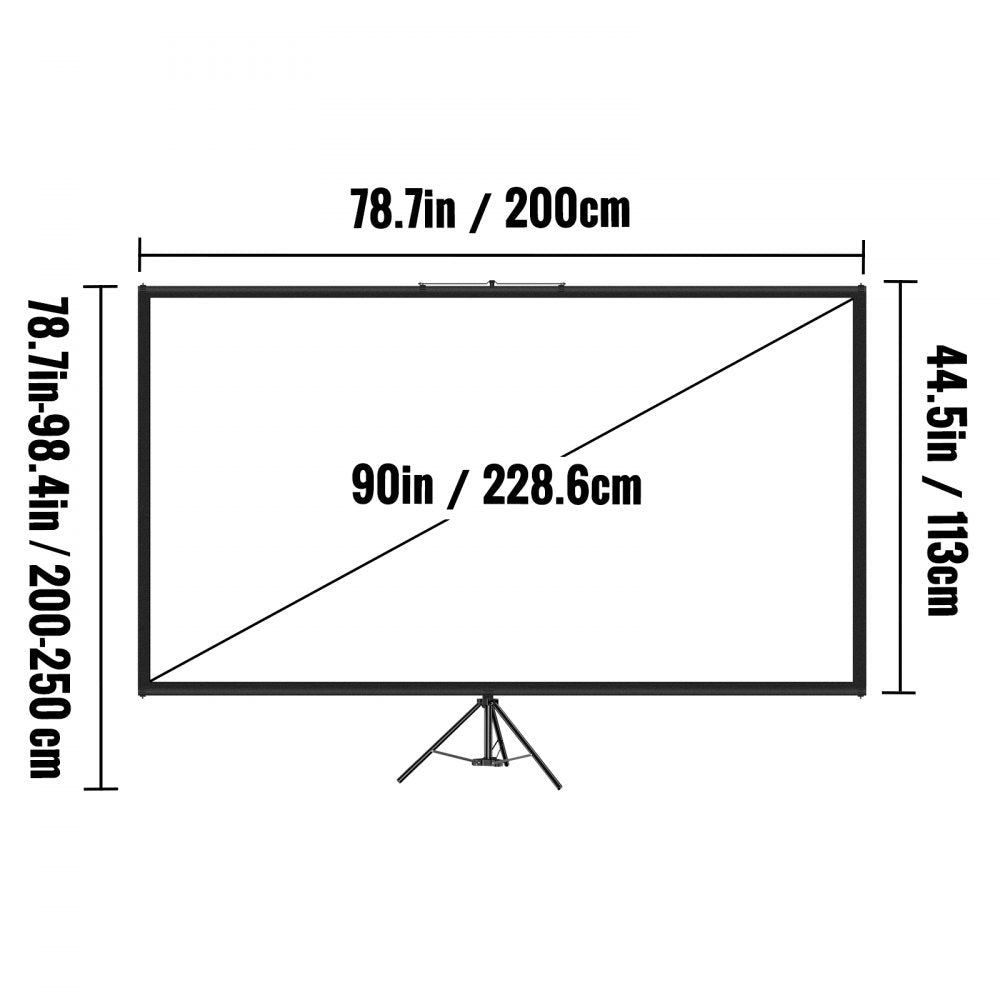 Portable 90-Inch 16:9 HD Projector Screen with Adjustable Stand for Indoor and Outdoor Use - Ideal for Movies, Home Theater, Gaming, and Office Presentations