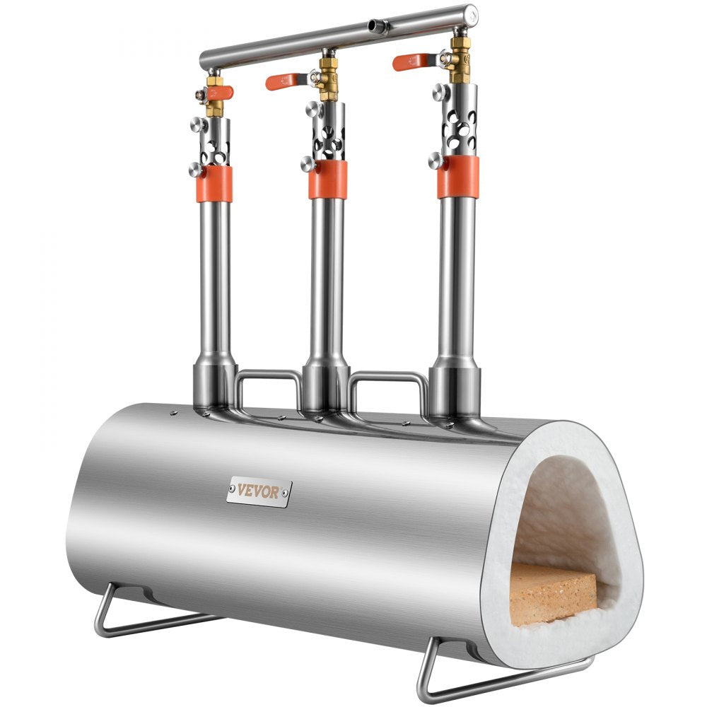 VEVOR Propane Forge Portable, Triple Burner Tool and Knife Making, Large Capacity Blacksmith Farrier Forges, Mini Furnace Blacksmithing, Stainless Steel Gas Forging Tools and Equipment, Oval