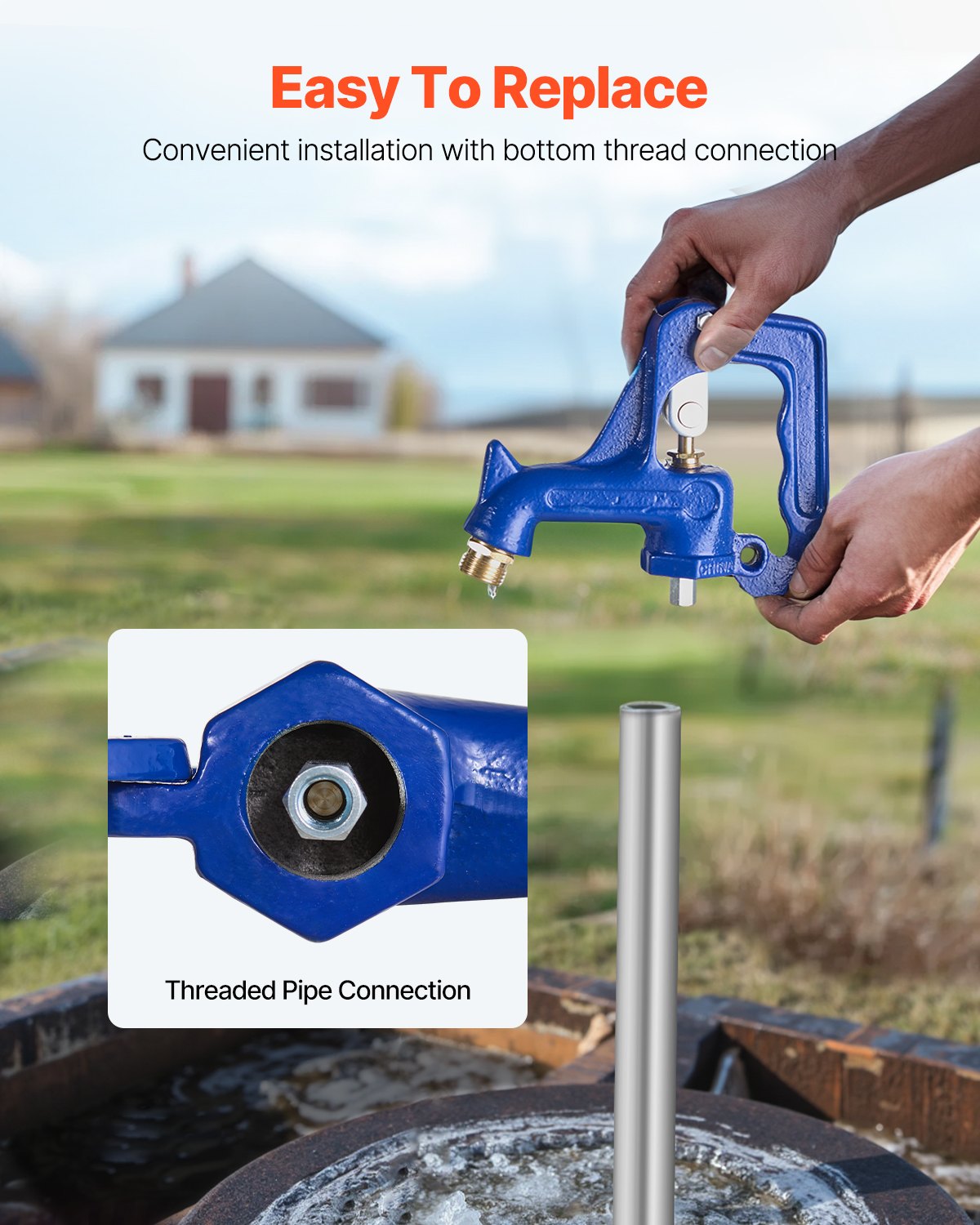 Frost Free Outdoor Faucet Head Assembly for Yard and Garden - Freeze Proof Hydrant, 1" NPT Pipe Thread, 3/4" Hose Connection