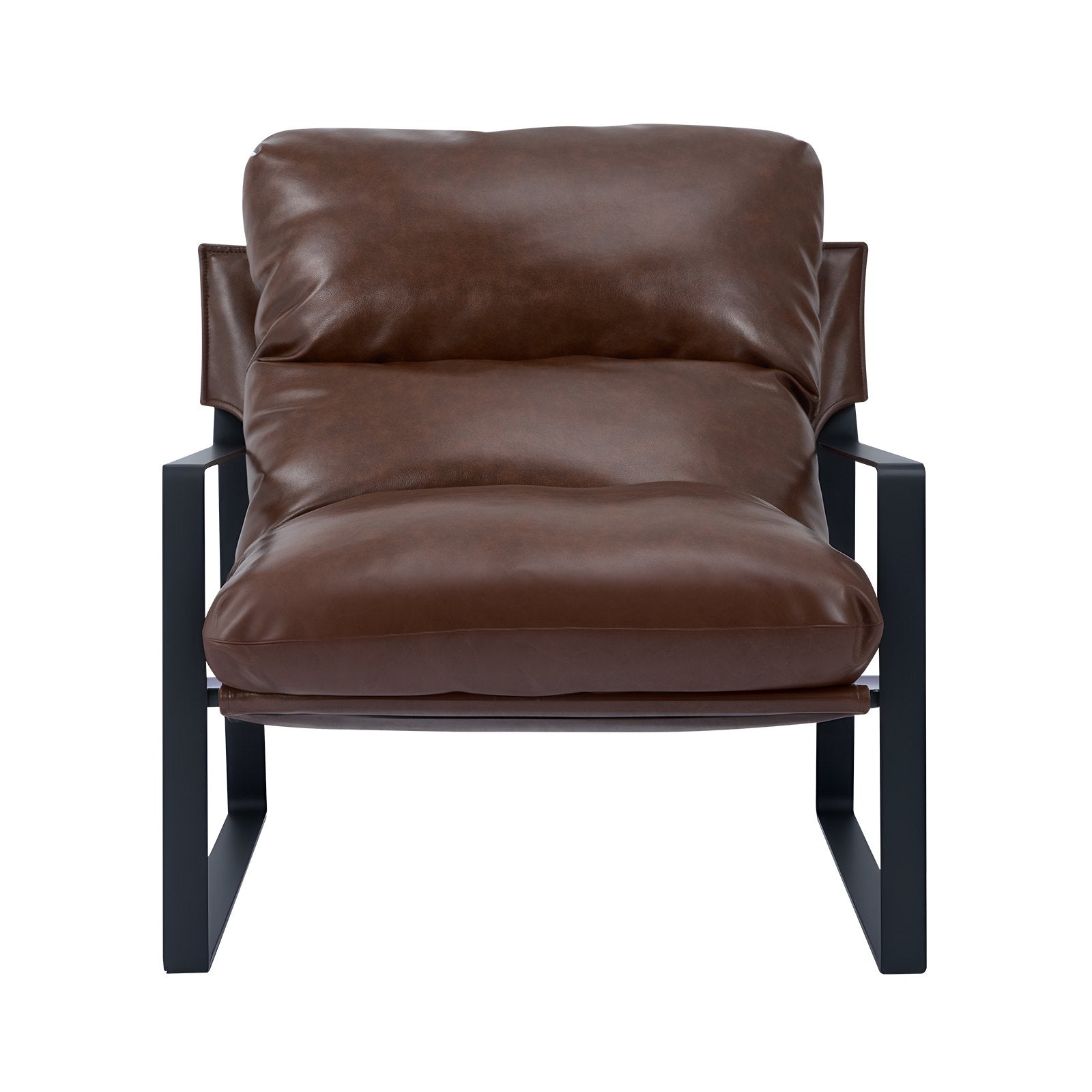 Modern Brown PU Leather Accent Chair with Soft Foam, Sturdy Metal Frame, Detachable Cushion for Living Room, Bedroom, Office Decor